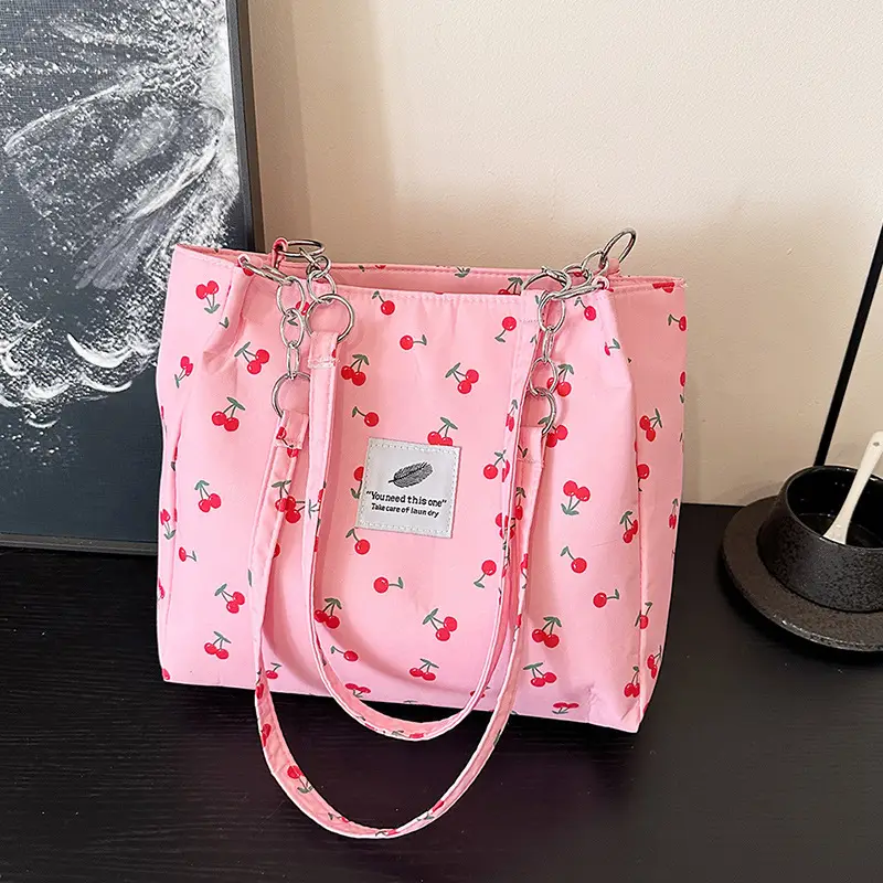 Women Cherry Print Canvas Shoulder Bag 2025 - Image 3