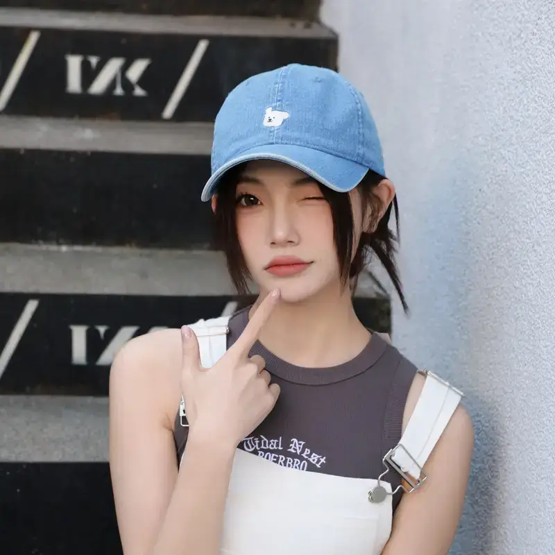 Women Blue Baseball Cap with Cartoon Print - Image 3