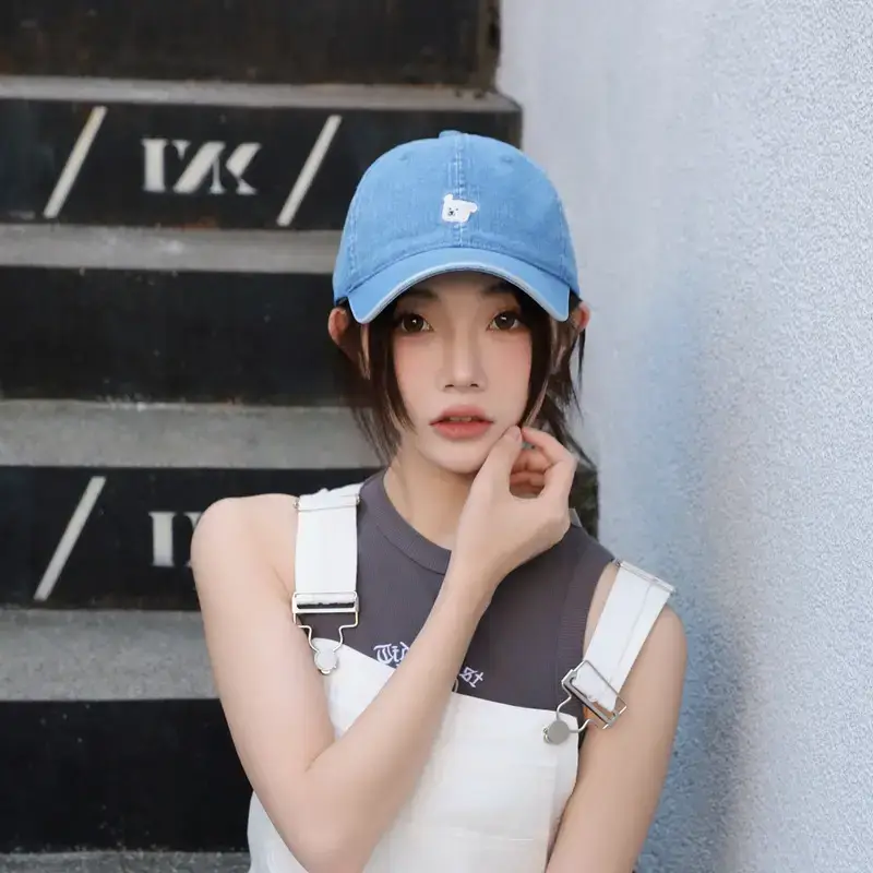 Women Blue Baseball Cap with Cartoon Print - Image 4