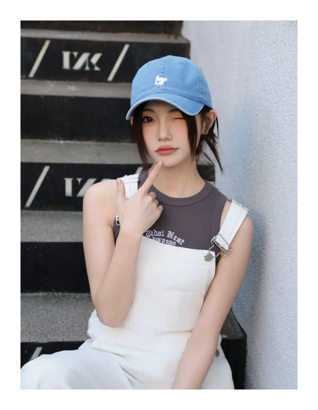 Women Blue Baseball Cap with Cartoon Print — feature 5