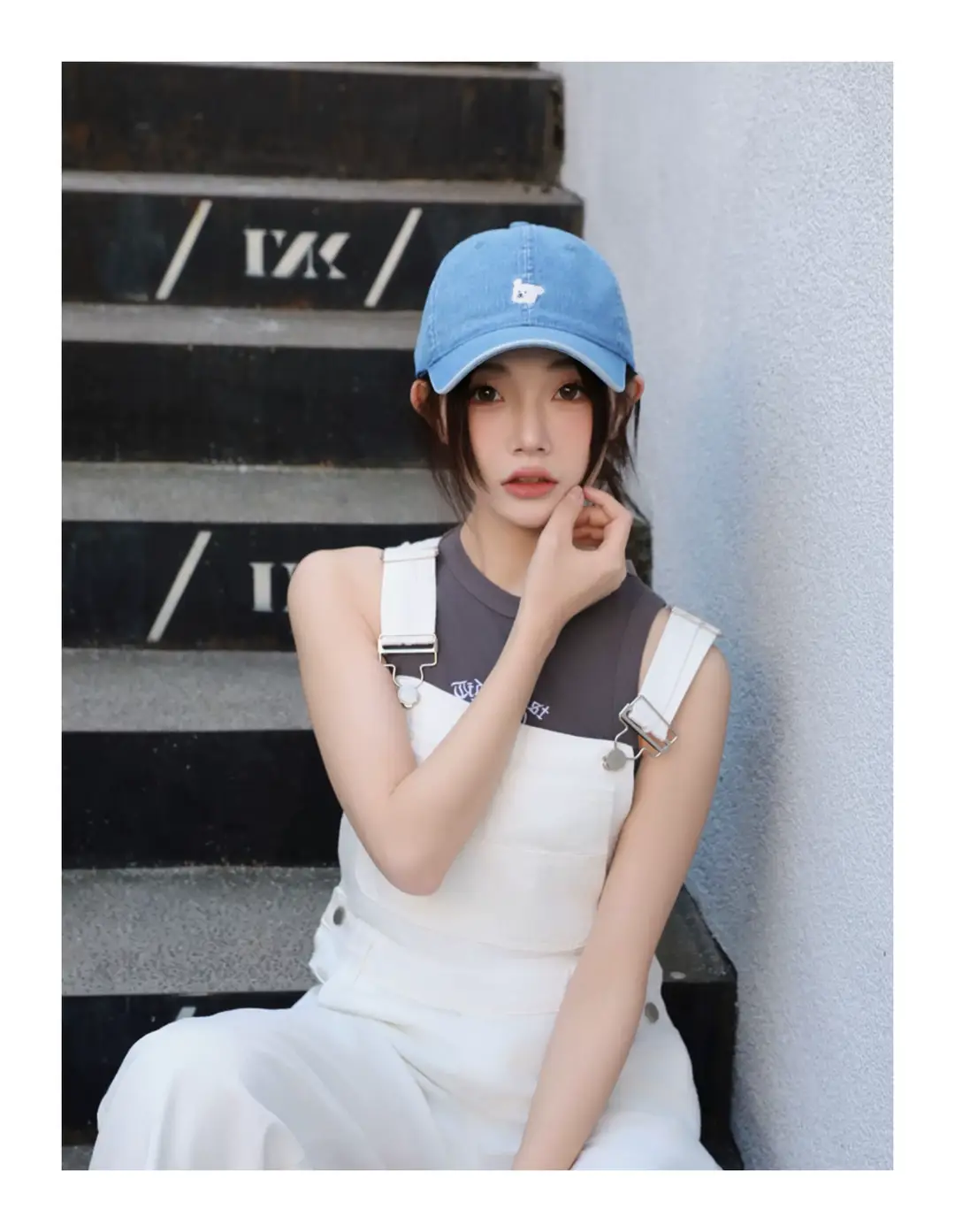 Women Blue Baseball Cap with Cartoon Print — feature 6