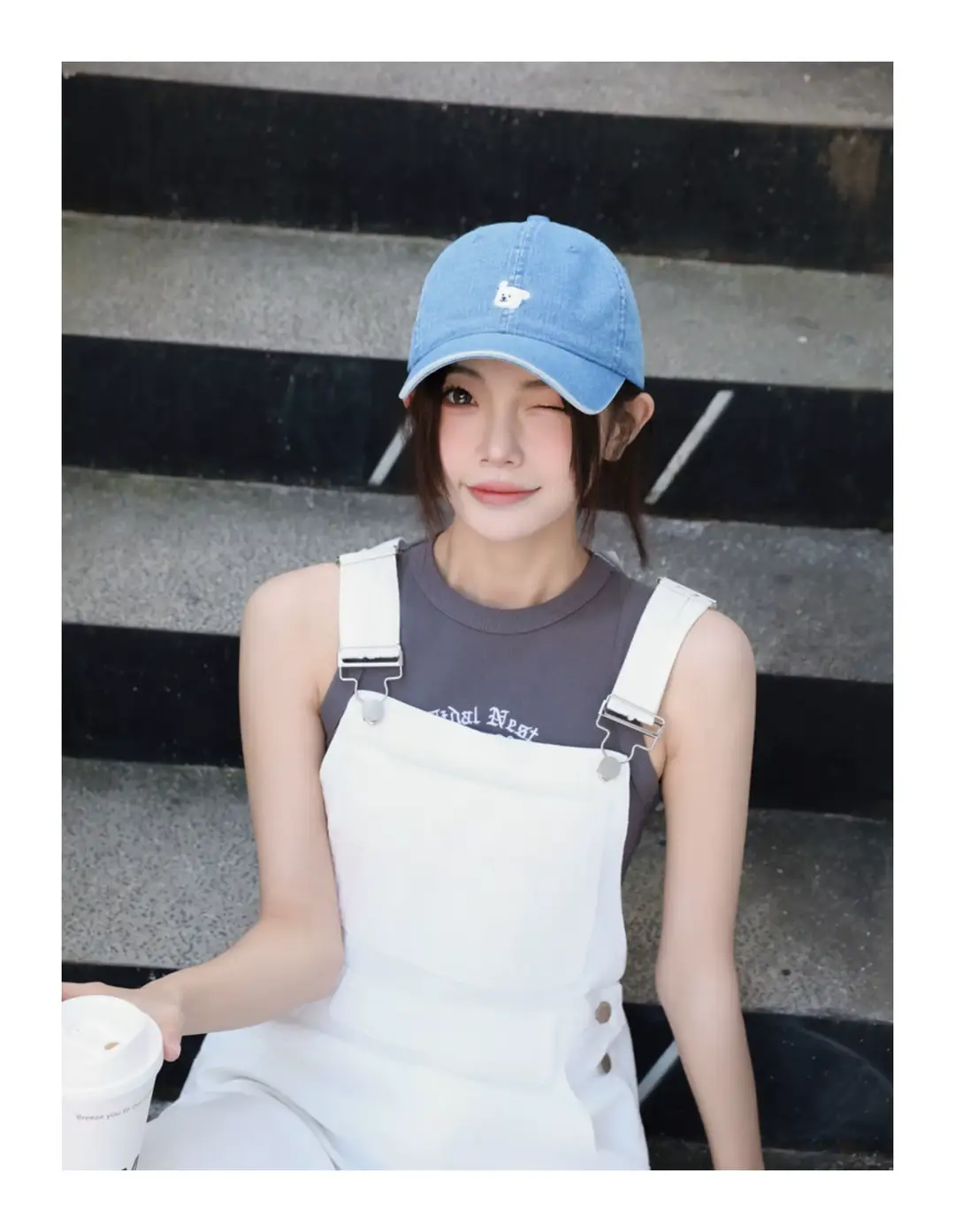 Women Blue Baseball Cap with Cartoon Print — feature 7