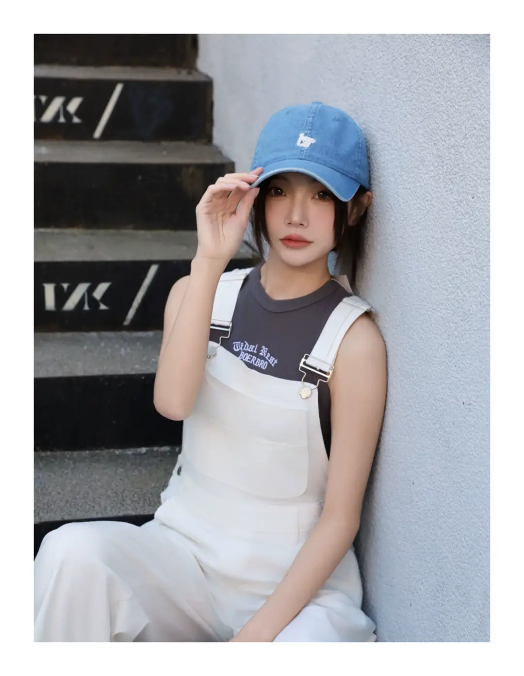 Women Blue Baseball Cap with Cartoon Print — feature 9
