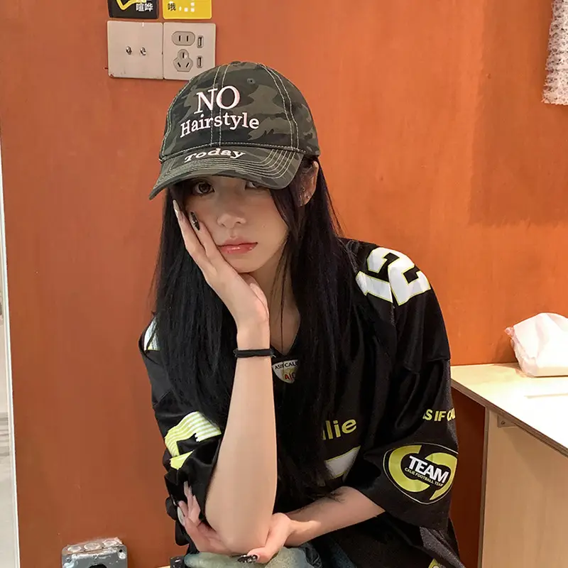 Korean Style Camouflage Letter Cap for Women - Image 4