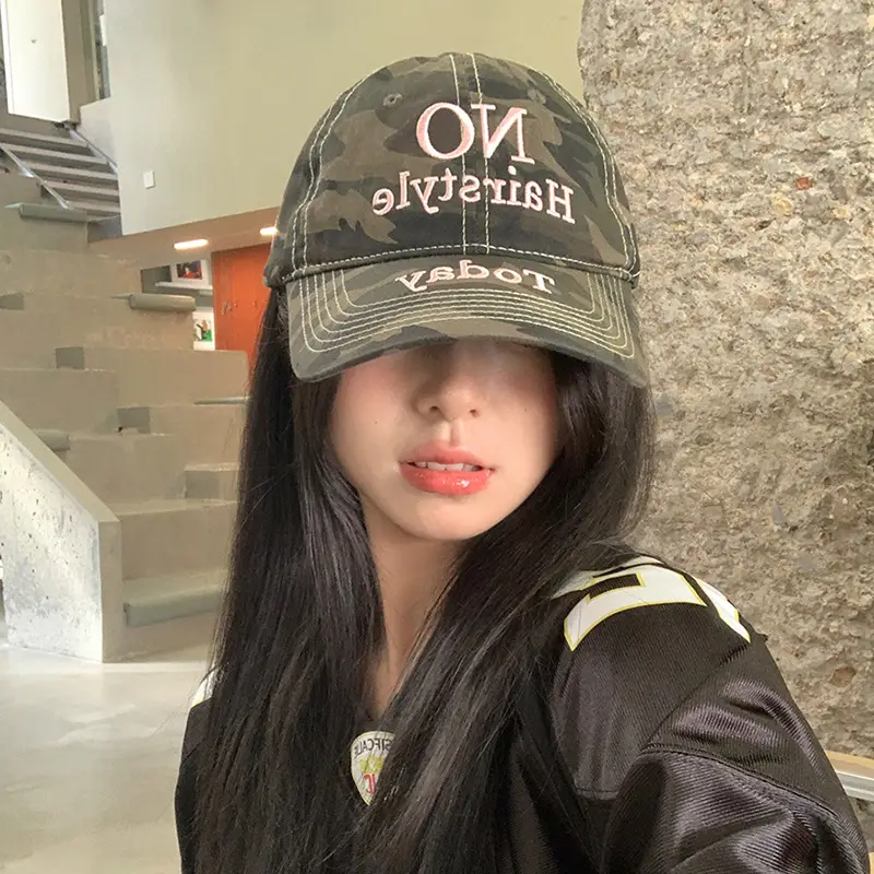 Korean Style Camouflage Letter Cap for Women - Image 5