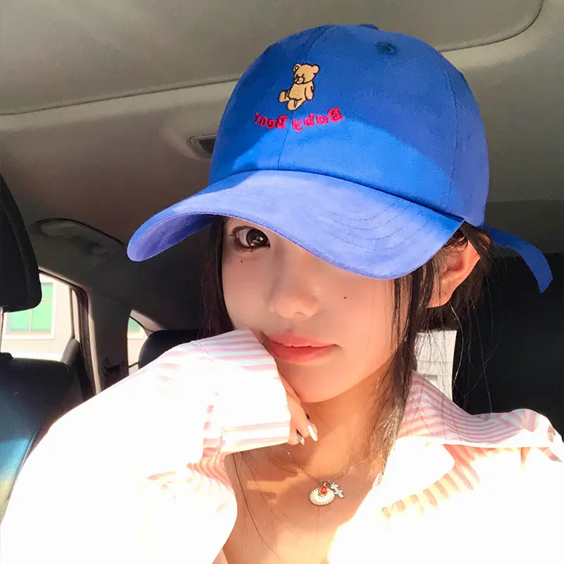 Blue Bear Embroidered Women's Baseball Cap Wide Brim - Image 3