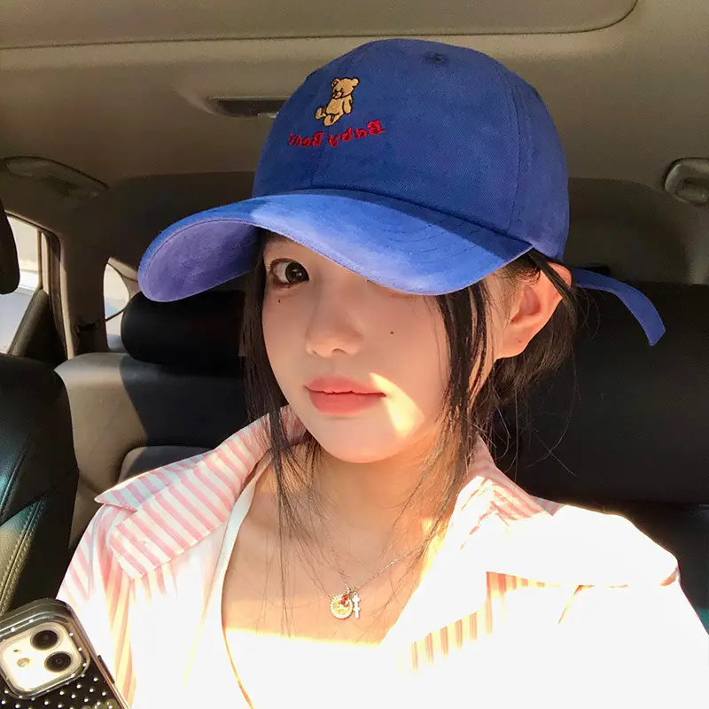 Blue Bear Embroidered Women's Baseball Cap Wide Brim - Image 4