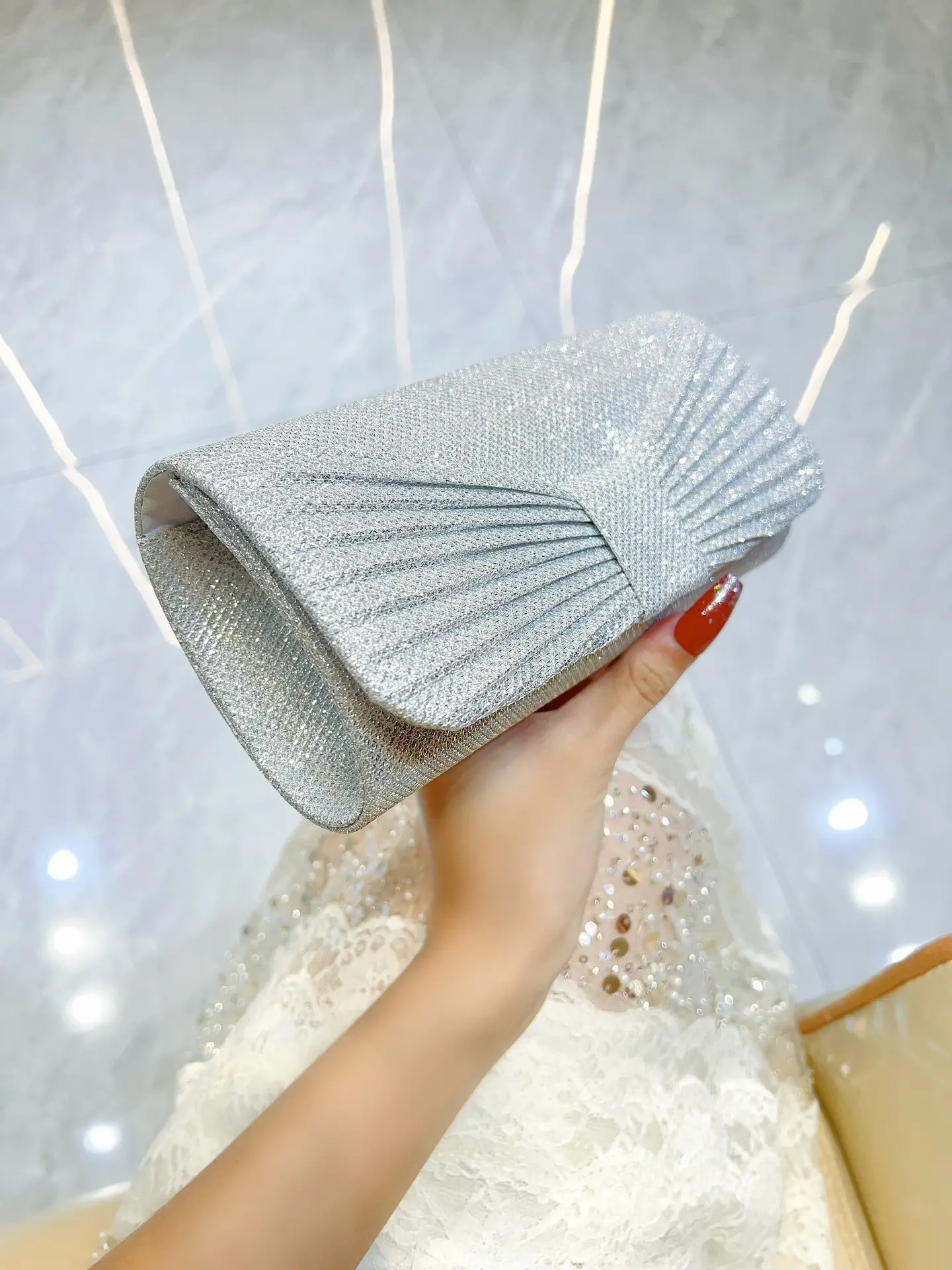 New Cross-border Pleated Silver Evening Bag - Image 5