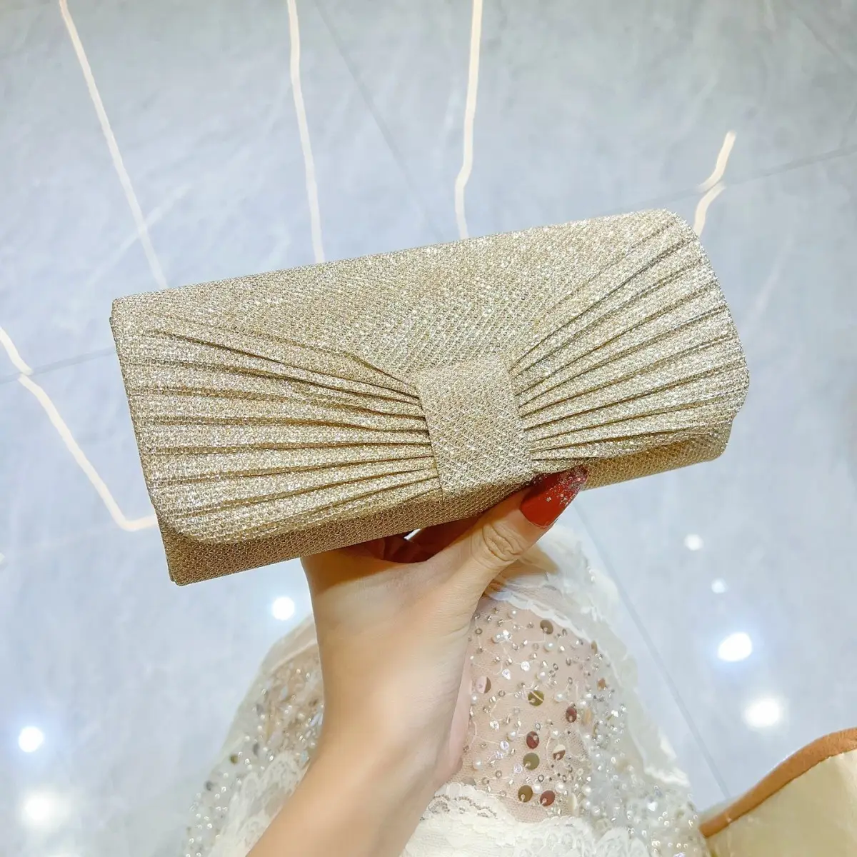 New Cross-border Pleated Silver Evening Bag - Image 2