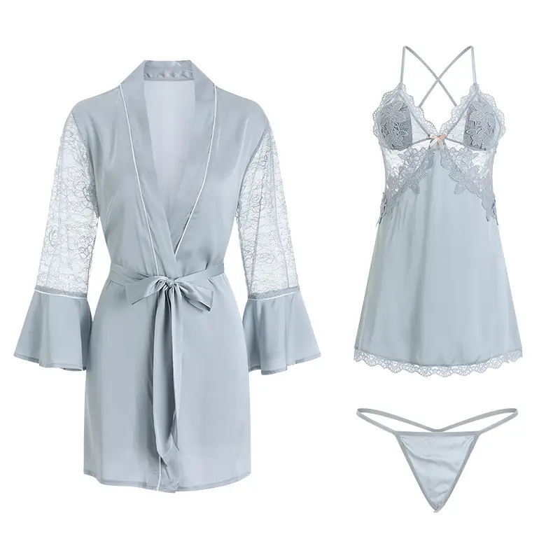 Guiruo Satin Lace Nightgown Plus Size - Image 21