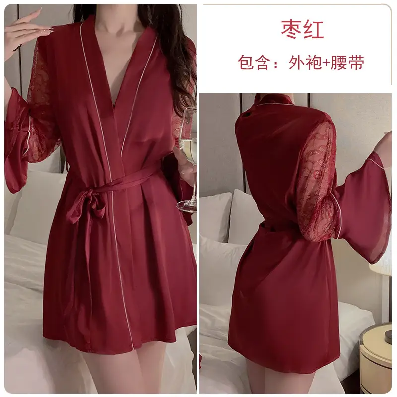 Guiruo Satin Lace Nightgown Plus Size - Image 10