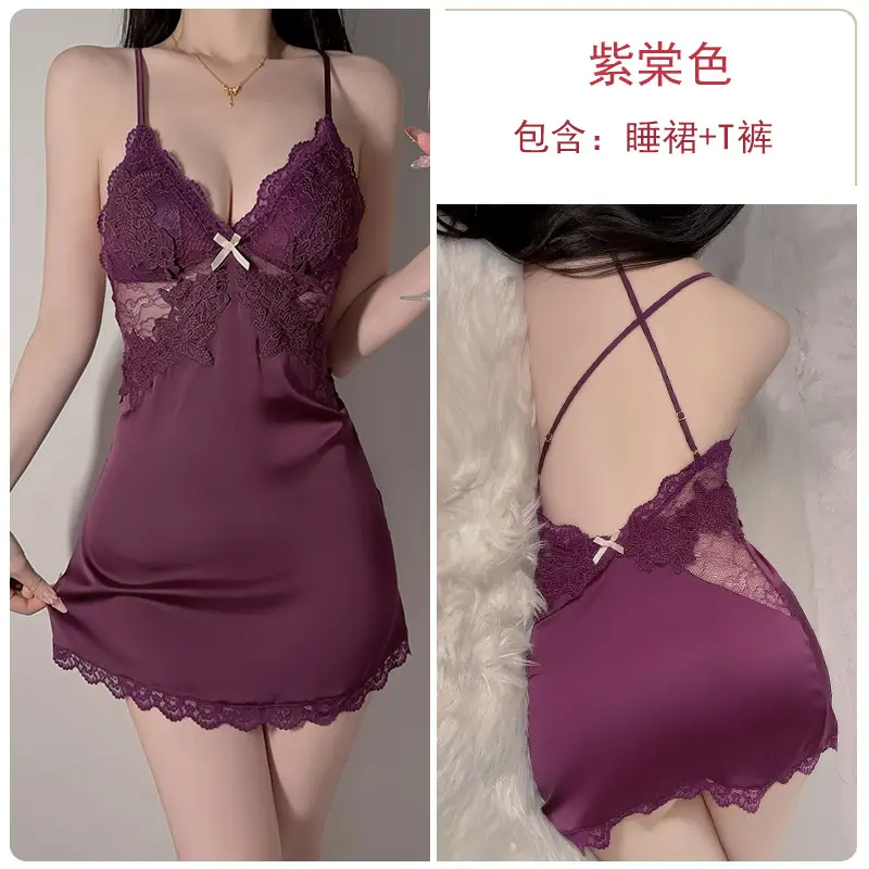 Guiruo Satin Lace Nightgown Plus Size - Image 15