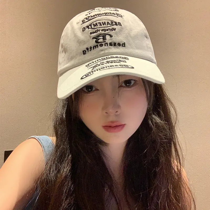 Korean-style Embroidered Baseball Cap White - Image 3