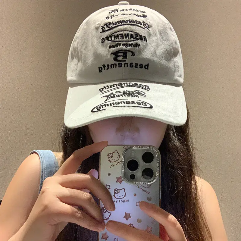 Korean-style Embroidered Baseball Cap White - Image 5