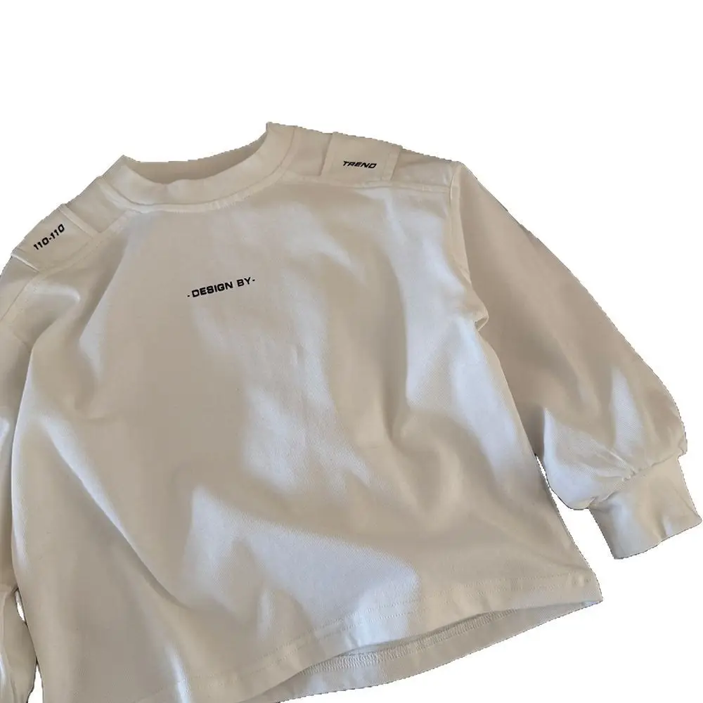 White Korean Style Boys T-Shirt with Letter Base - Image 6