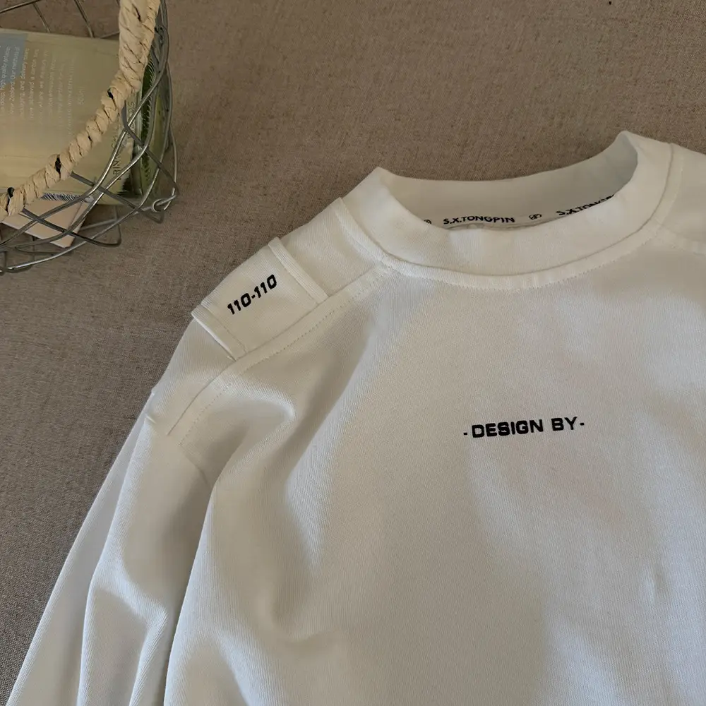 White Korean Style Boys T-Shirt with Letter Base — feature 5