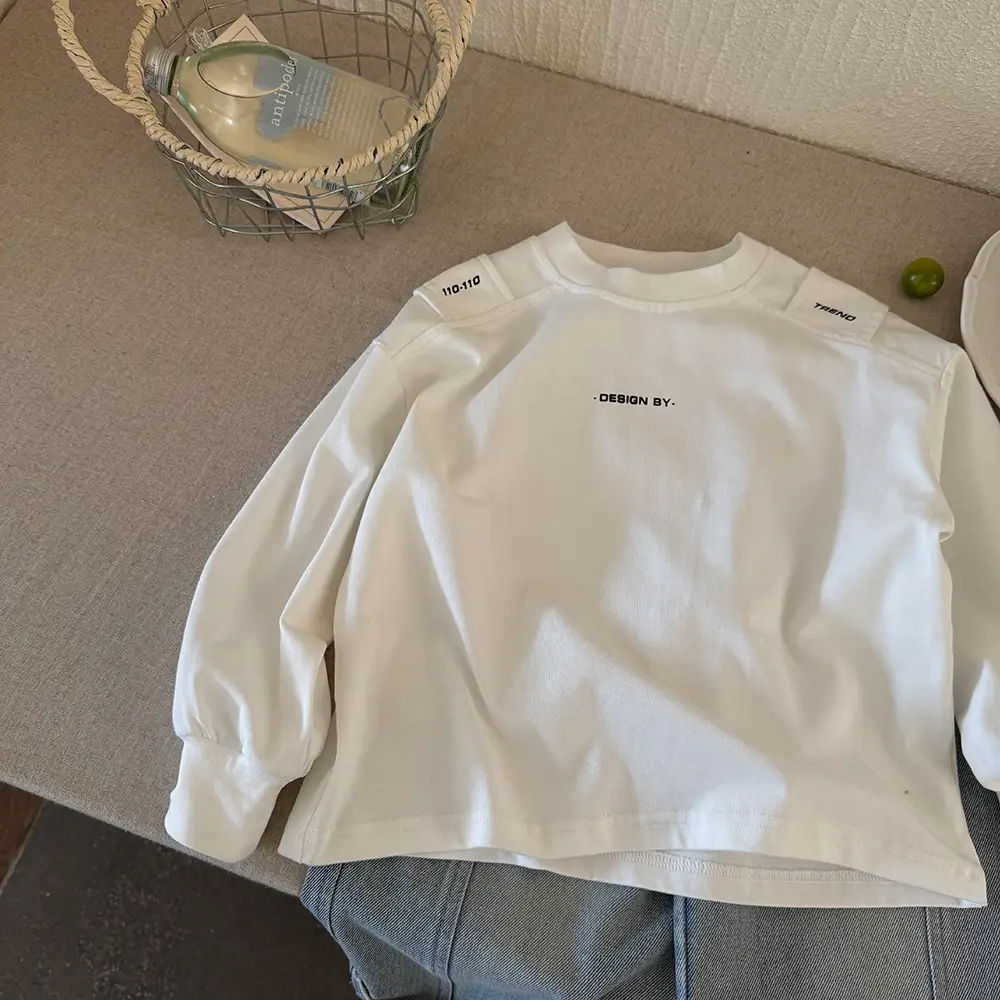 White Korean Style Boys T-Shirt with Letter Base — feature 6
