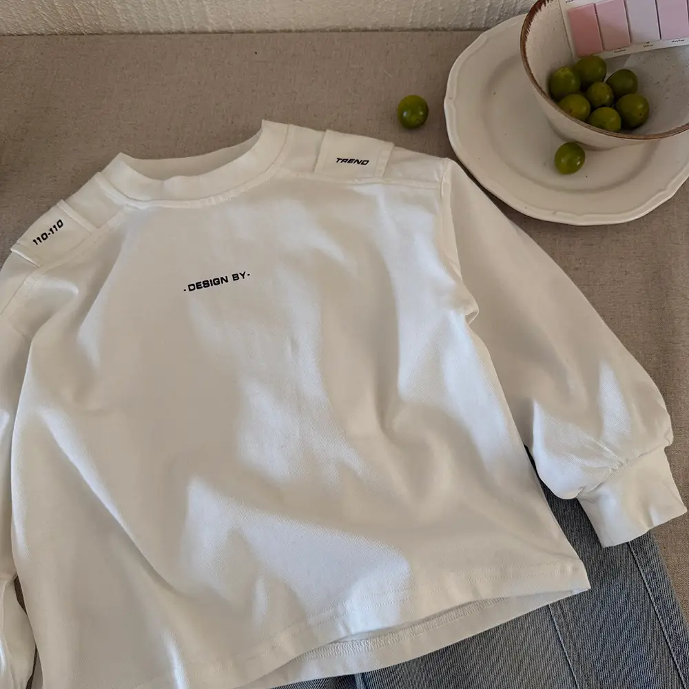 White Korean Style Boys T-Shirt with Letter Base — feature 8