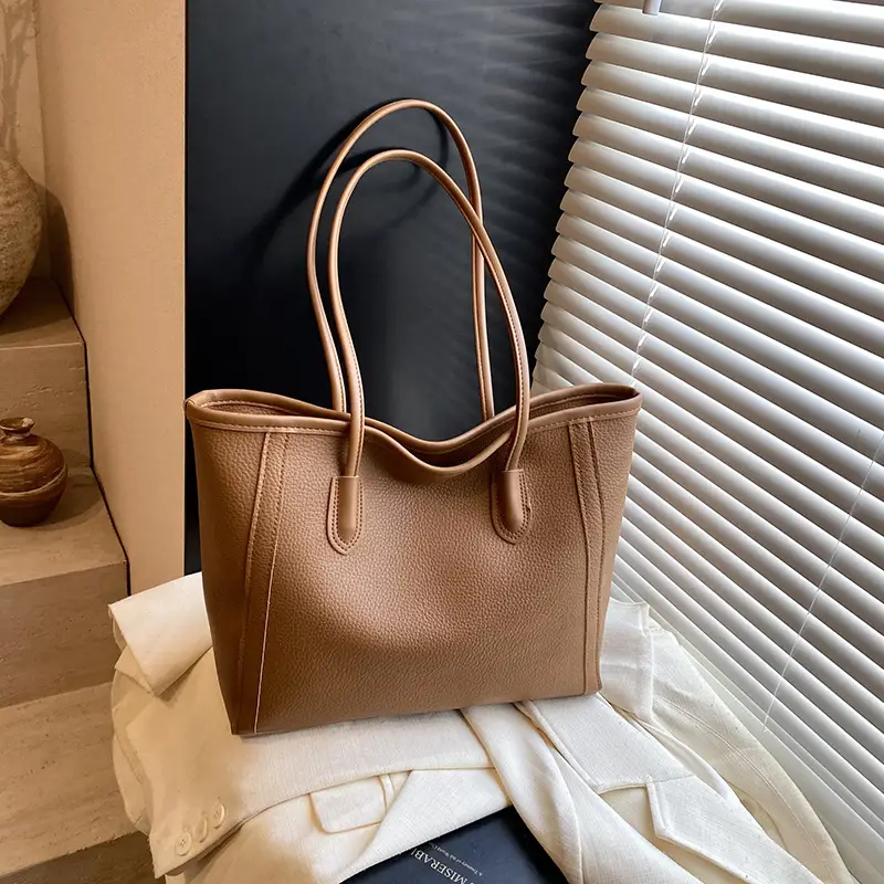 Korean Style Leather Tote Bag Brown 2024
