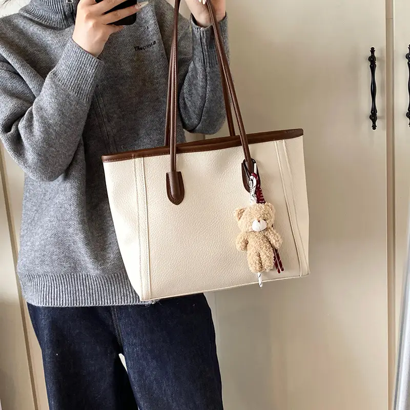 Korean Style Leather Tote Bag Brown 2024