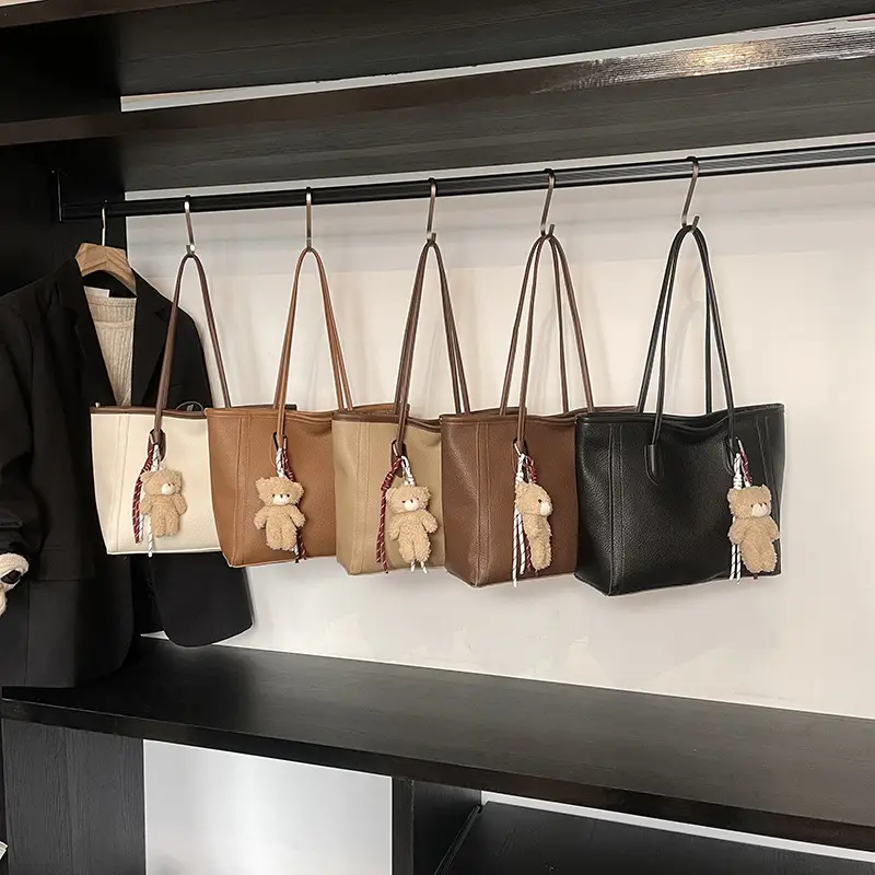 Korean Style Leather Tote Bag Brown 2024