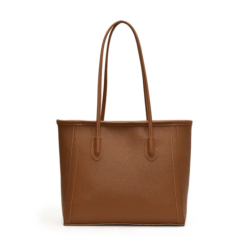 Korean Style Leather Tote Bag Brown 2024