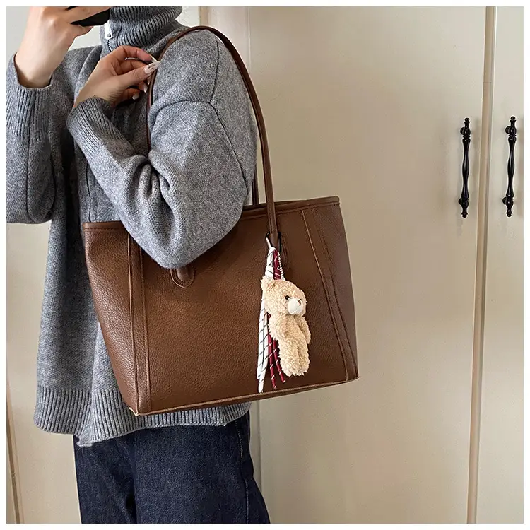 Korean Style Leather Tote Bag Brown 2024 — feature 14
