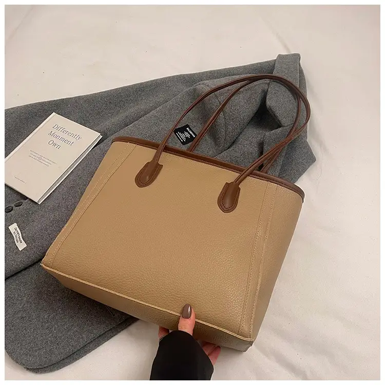 Korean Style Leather Tote Bag Brown 2024