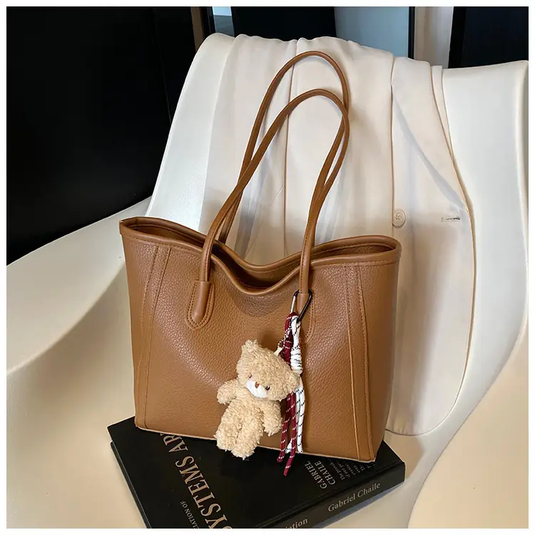 Korean Style Leather Tote Bag Brown 2024