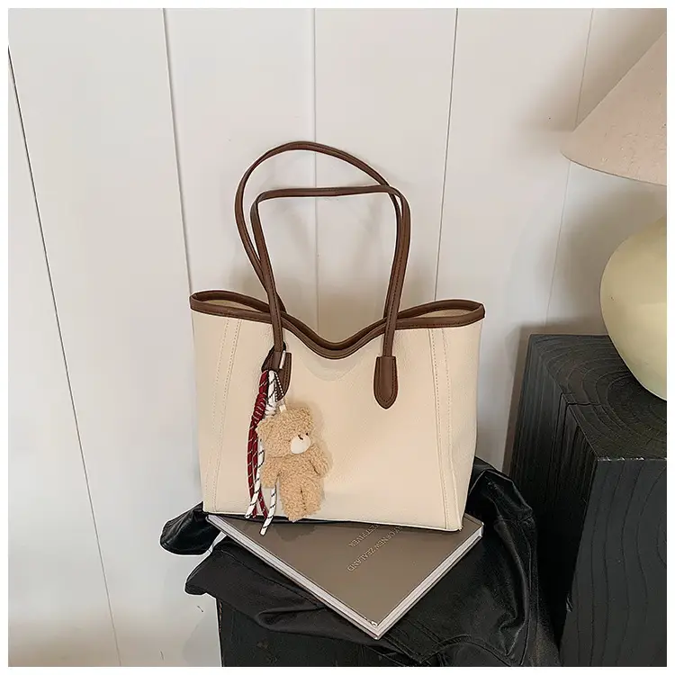 Korean Style Leather Tote Bag Brown 2024