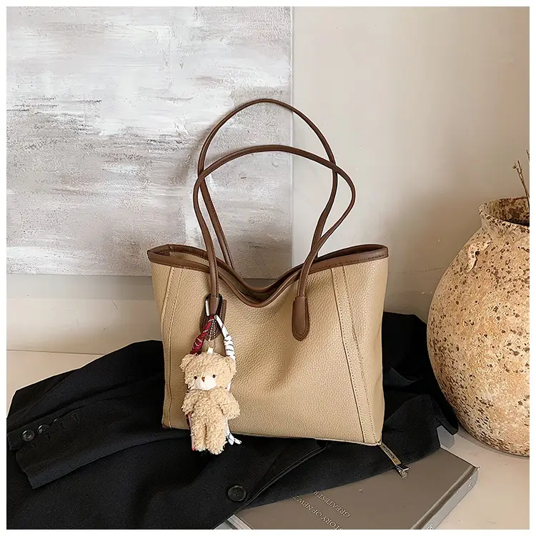 Korean Style Leather Tote Bag Brown 2024