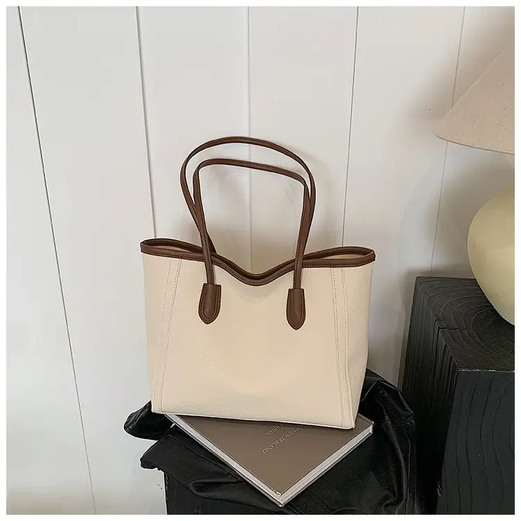 Korean Style Leather Tote Bag Brown 2024