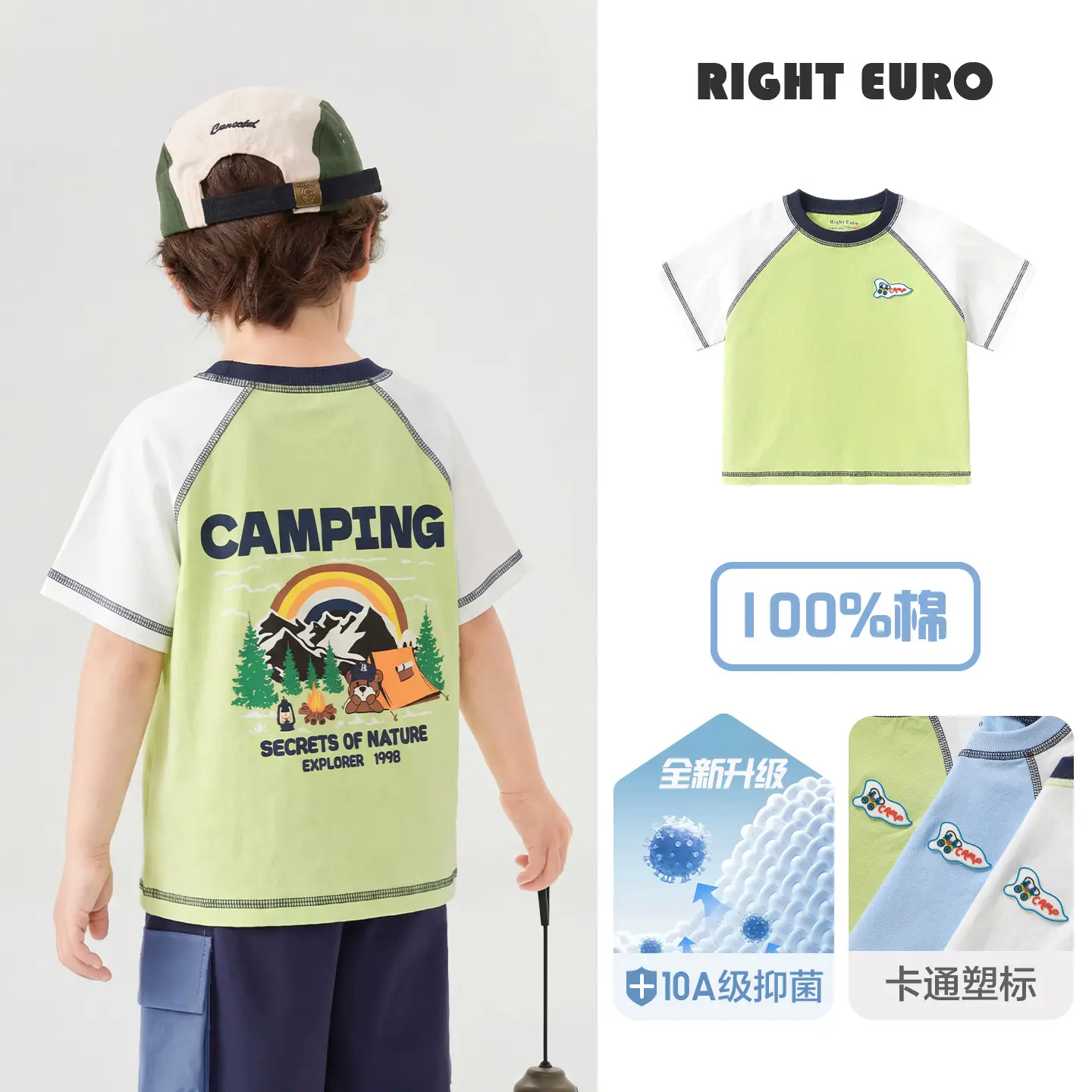 Right Euro Boys Camping T-Shirt 100% Cotton Summer