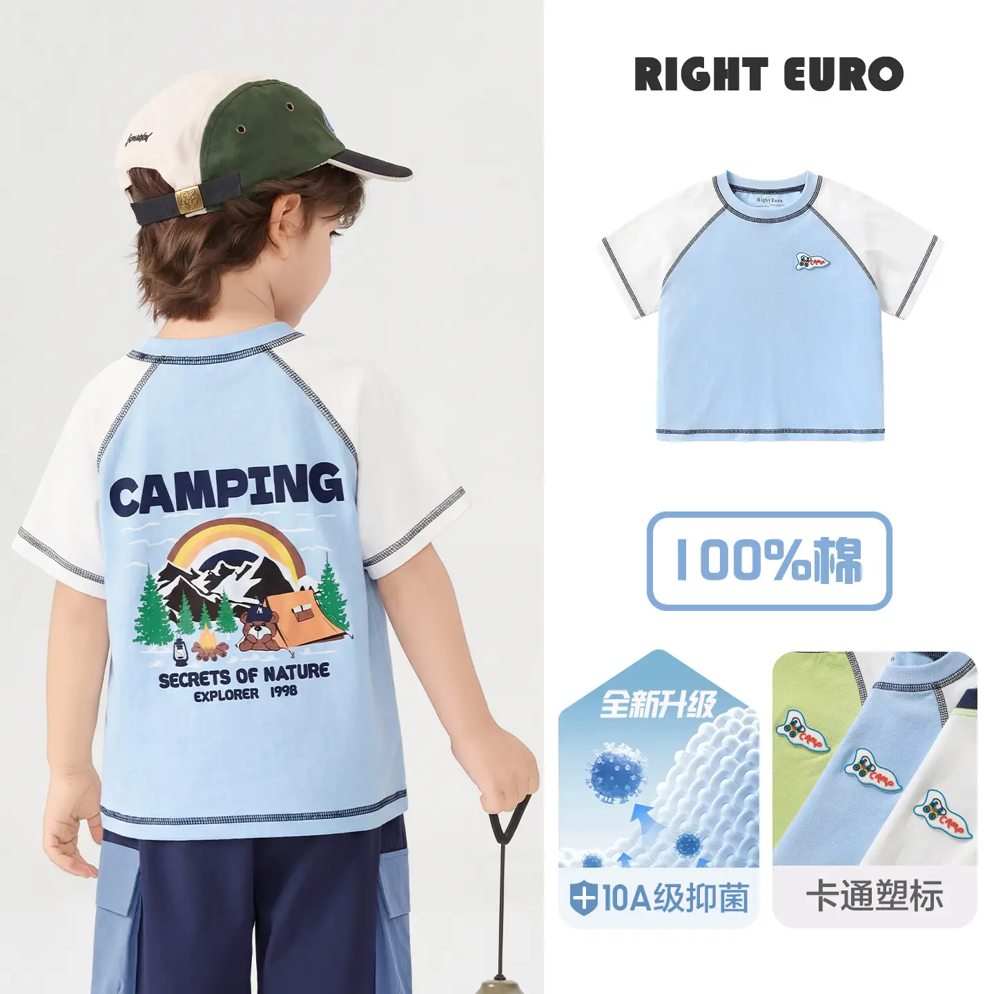 Right Euro Boys Camping T-Shirt 100% Cotton Summer