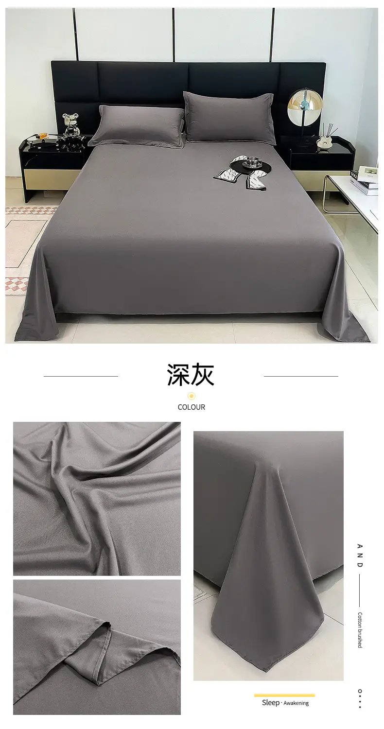 Bed sheet bed hat dormitory single sheet skin-friendly cotton household solid color simple sanding kang single cross-border foreign trade wholesale — feature 17
