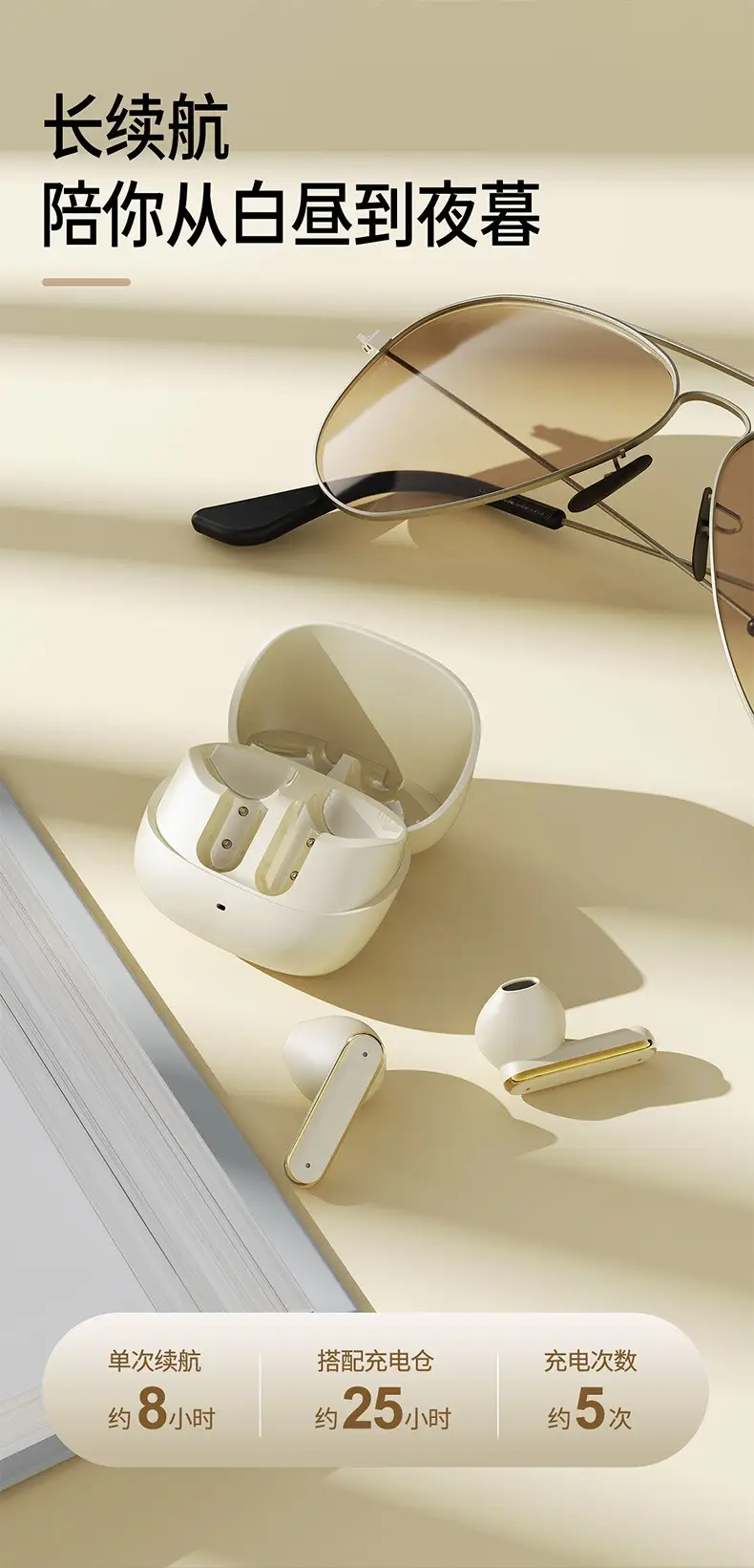White Half in Ear Bluetooth Headset with Noise Reduction — feature 10