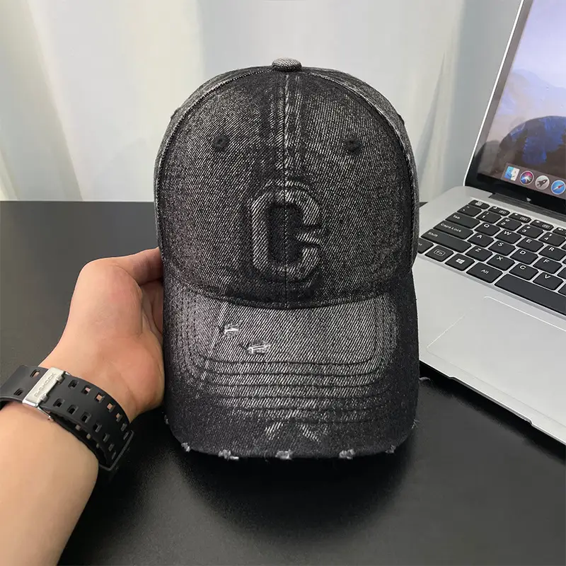 Light Blue Distressed Denim Cap for Women Men - Image 7