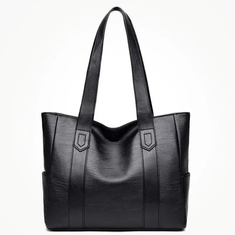 Black Leather Tote Bag for Women Large Capacity Shoulder Crossbody - Image 7