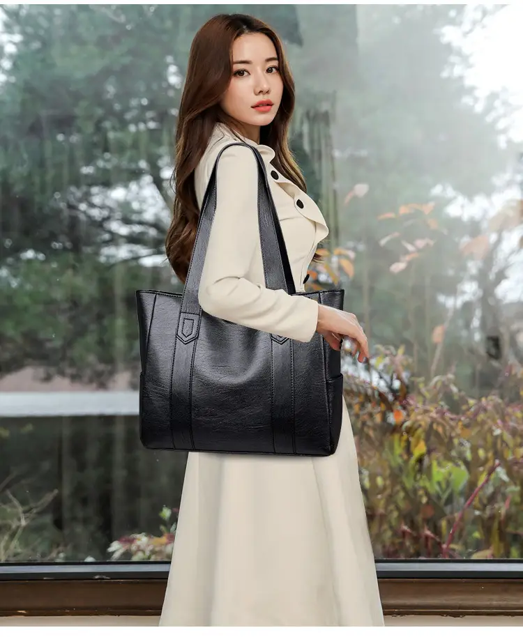Black Leather Tote Bag for Women Large Capacity Shoulder Crossbody — feature 14