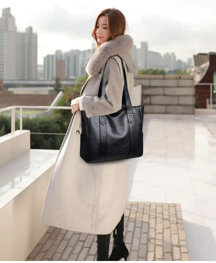 Black Leather Tote Bag for Women Large Capacity Shoulder Crossbody — feature 16