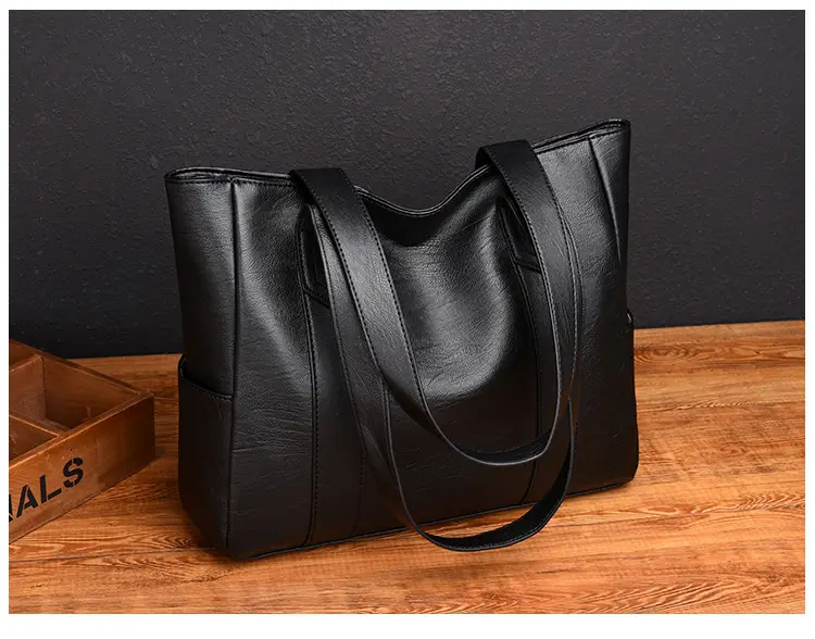 Black Leather Tote Bag for Women Large Capacity Shoulder Crossbody — feature 17