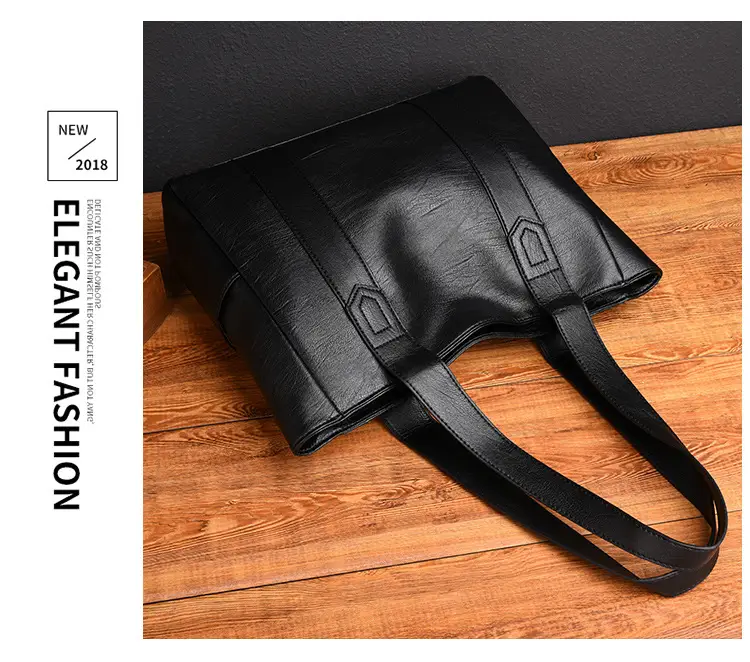 Black Leather Tote Bag for Women Large Capacity Shoulder Crossbody — feature 18