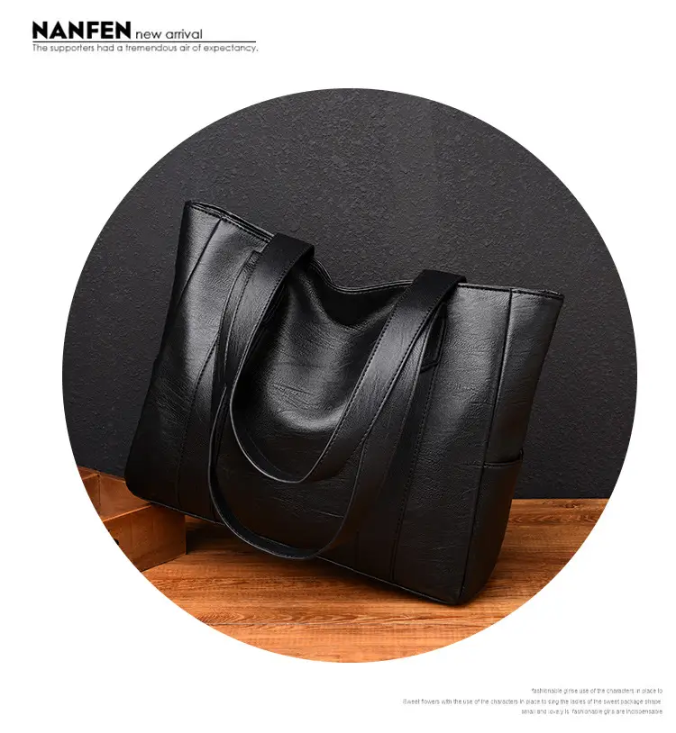 Black Leather Tote Bag for Women Large Capacity Shoulder Crossbody — feature 19