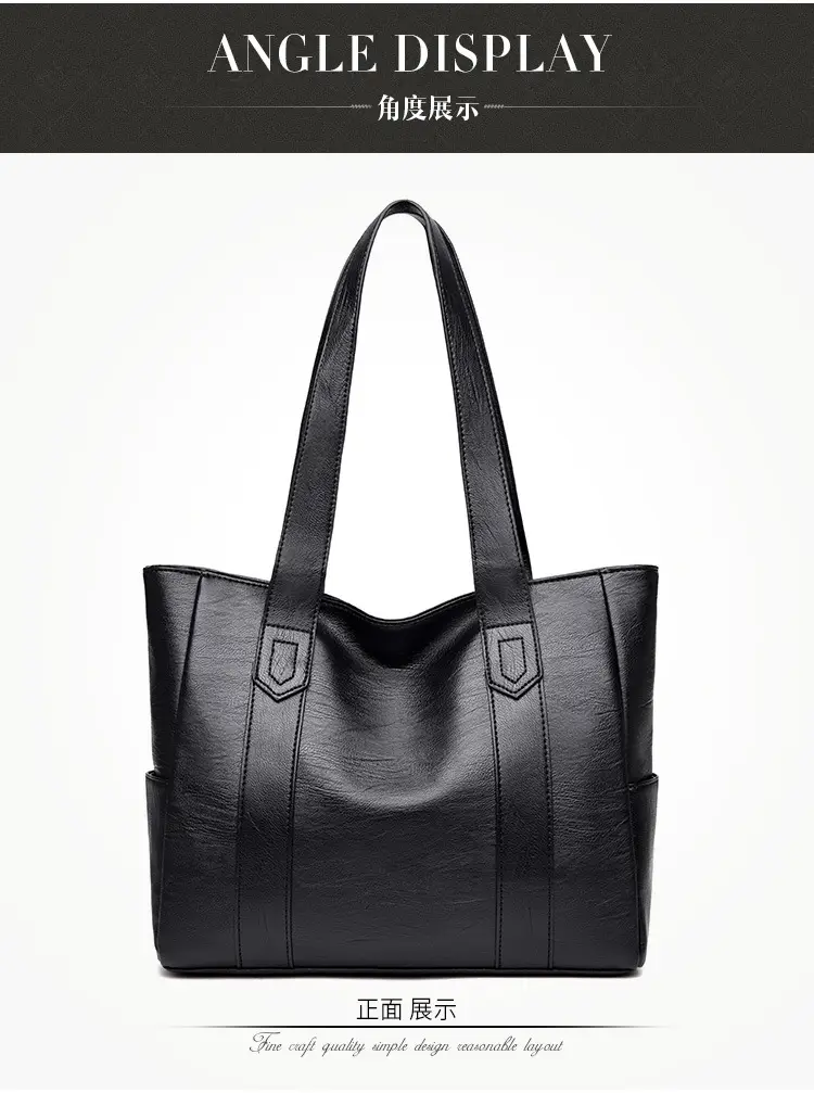 Black Leather Tote Bag for Women Large Capacity Shoulder Crossbody — feature 20