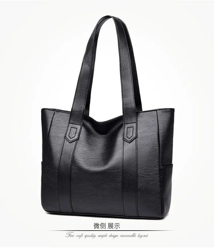 Black Leather Tote Bag for Women Large Capacity Shoulder Crossbody — feature 21