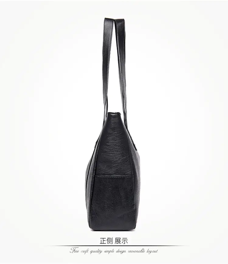 Black Leather Tote Bag for Women Large Capacity Shoulder Crossbody — feature 22