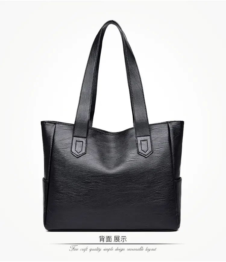 Black Leather Tote Bag for Women Large Capacity Shoulder Crossbody — feature 23