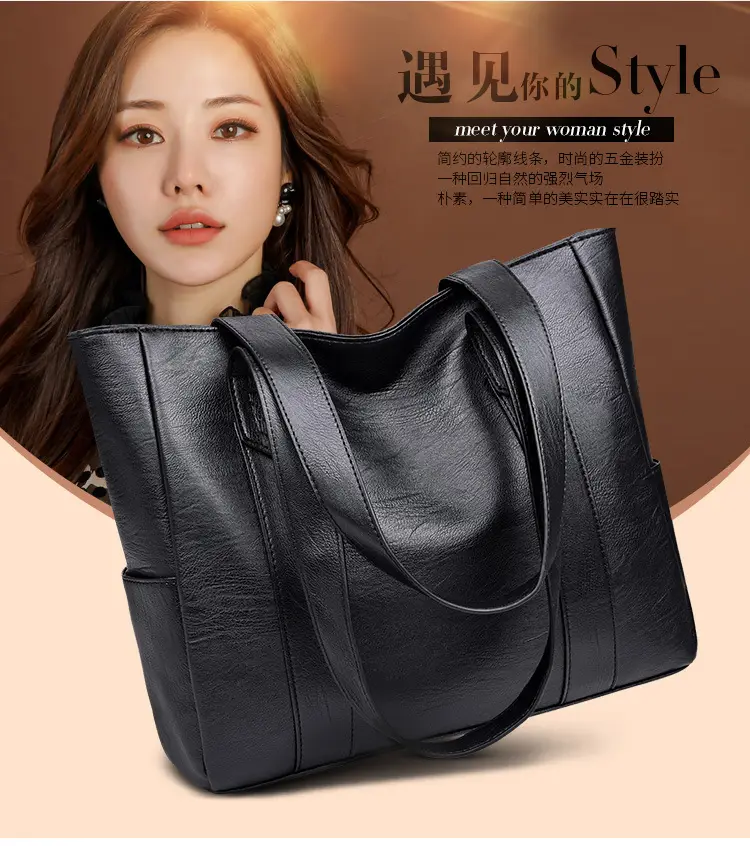 Black Leather Tote Bag for Women Large Capacity Shoulder Crossbody — feature 4