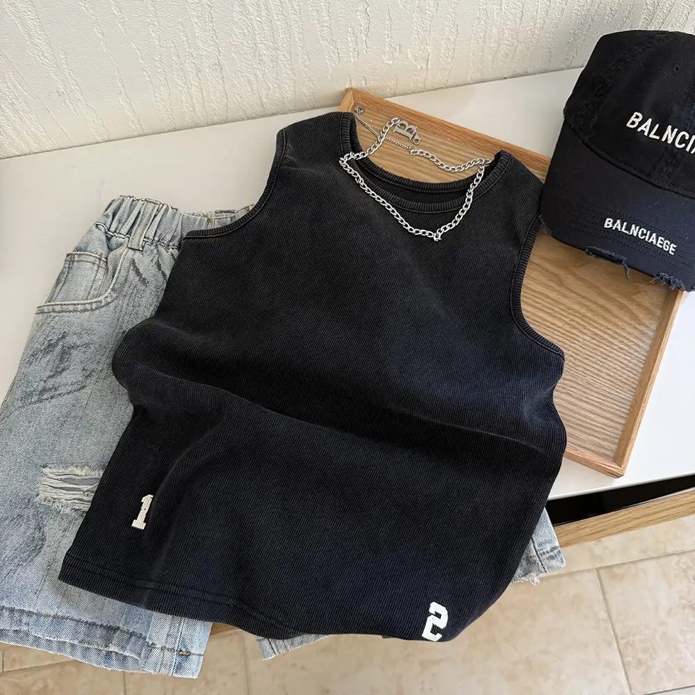 Boys Sleeveless Vest Vest T-Shirt Black Brown Grey 2025 - Image 5