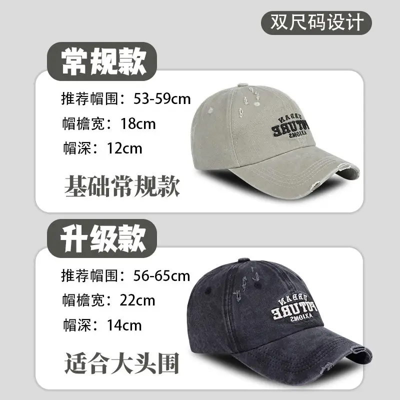 American Style Vintage Washed Old Cap Women's Big Head Face Showface Small Fashionable Letter Hole Men's Baseball Cap Trendy - Image 9
